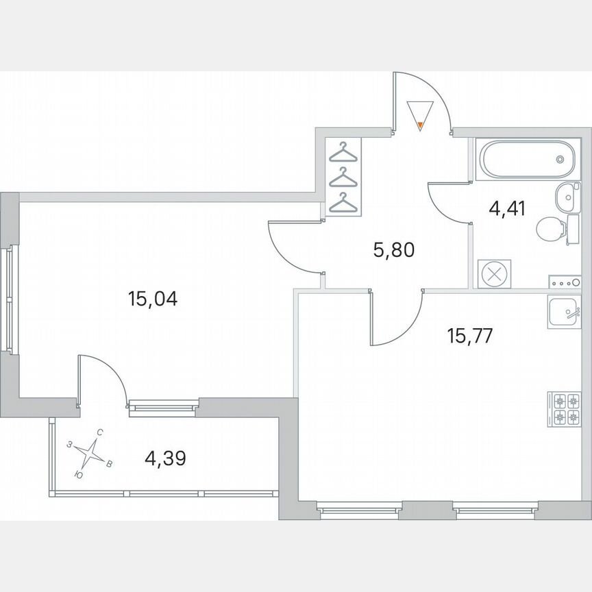 1-к. квартира, 43,2 м², 1/4 эт.