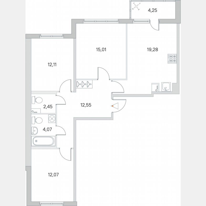 3-к. квартира, 79,7 м², 1/8 эт.