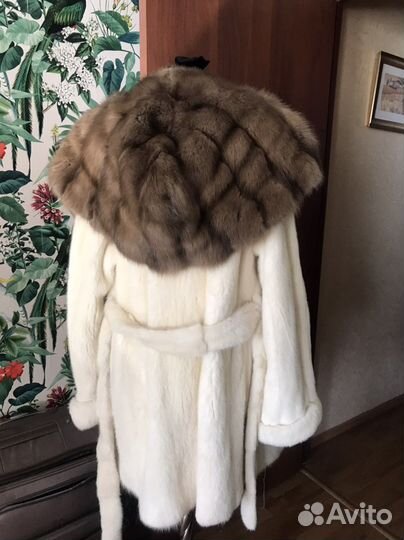 Шуба норковая с соболем премиум сливочная