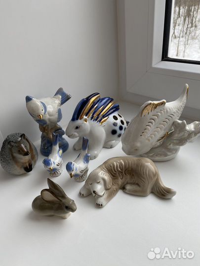 Фарфоровые статуэтки Птиц Животных Рыб