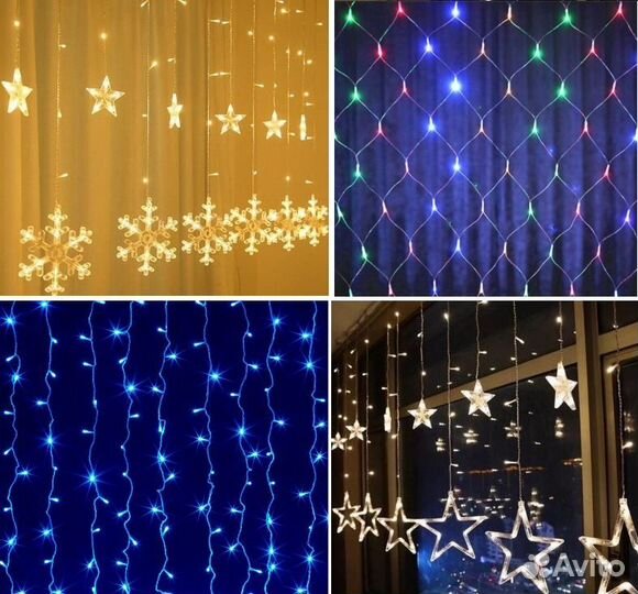 Гирлянды-шторы (занавесы из LED-ламп) на окна