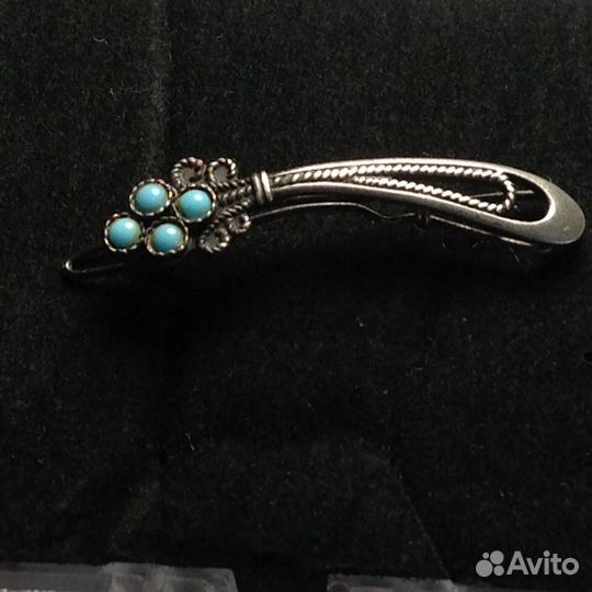 Заколка серебряная с бирюзой, винтаж из СССР