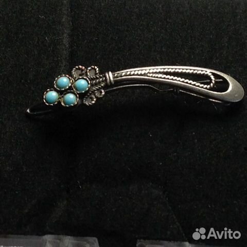 Заколка серебряная с бирюзой, винтаж из СССР