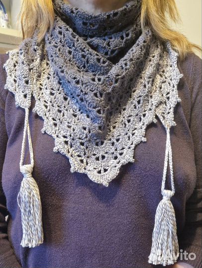 Бактус шарф-косынка ручное вязание 100% хлопок