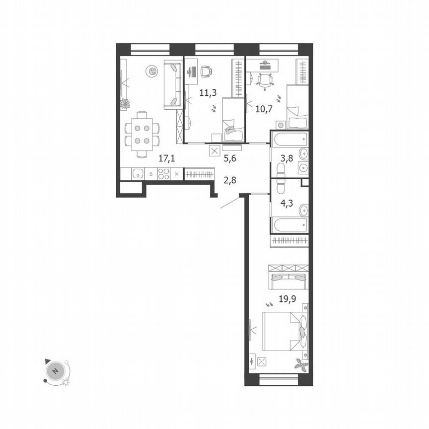 3-к. квартира, 75,5 м², 2/5 эт.
