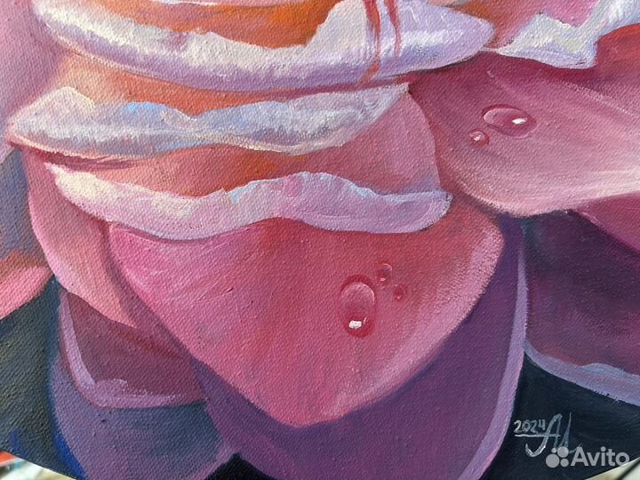 Картина маслом Пион на круглом холсте