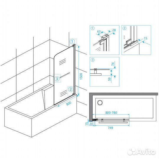 Шторка на ванную стеклянная
