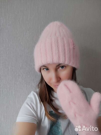 Шапка и варежки из пуха норки