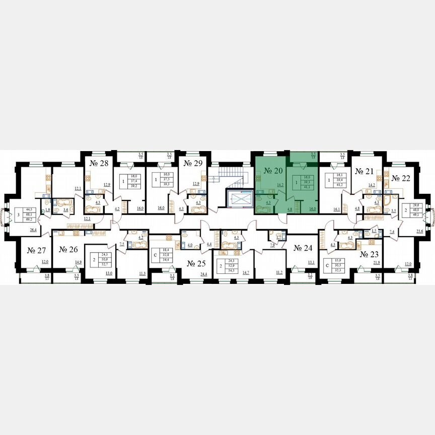 1-к. квартира, 41,1 м², 3/8 эт.