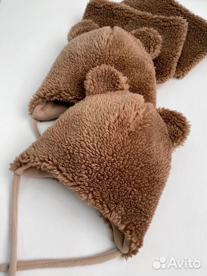 Зимняя шапка мишка со снудом