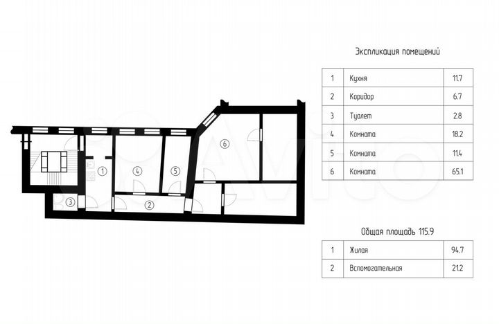 3-к. квартира, 115,9 м², 3/4 эт.