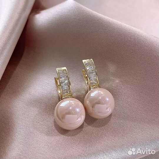 Изумительные серьги с розовым жемчугом