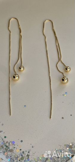 Серьги длинные цепочки продевки золото