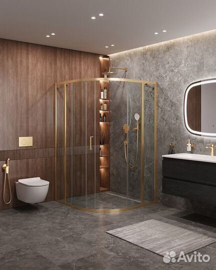 Душевой уголок Cezares Molveno 110x110 molveno-R-11-90+20-C-boro-IV профиль Брашированное золото сте