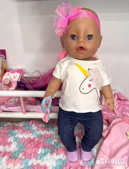 Беби борн 43 см. Оригинал +Одежда +Кроватка