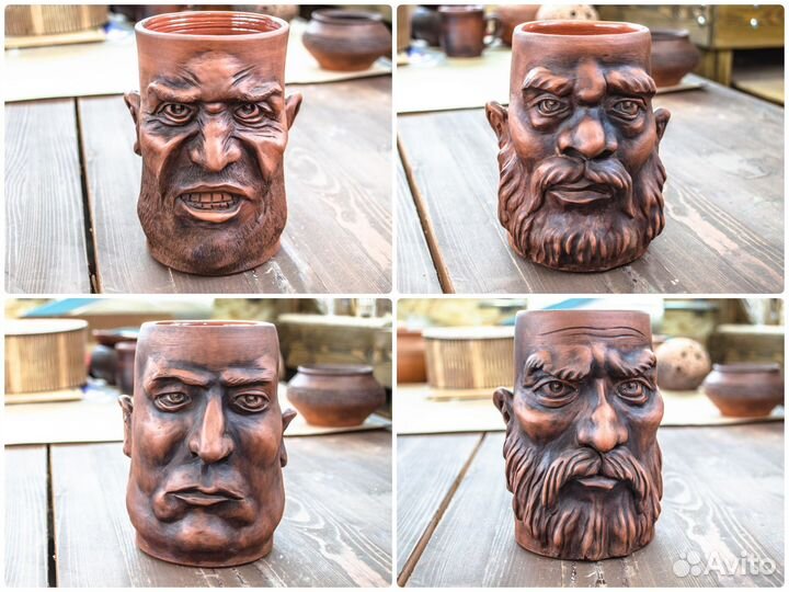 Глиняные кружки ручной работы (с лицами) 0,7л