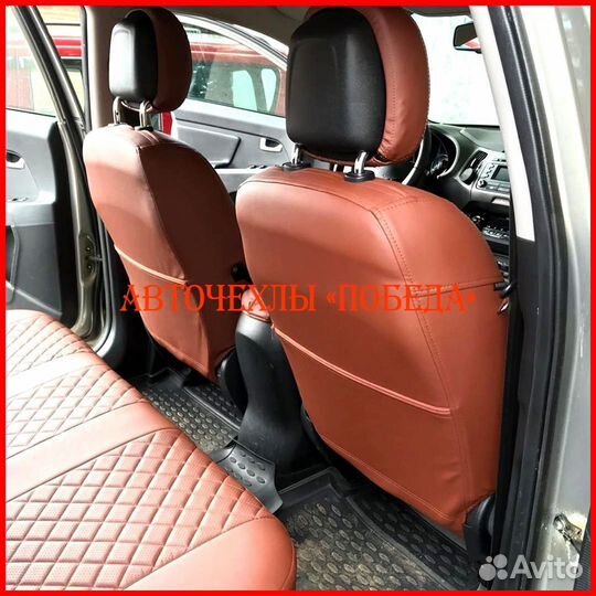 Чехлы Kia Sportage 3 из экокожи коричневые Ромб