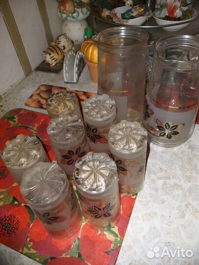 Набор Кувшин - 2 штуки + 8 стаканов, стекло, новые