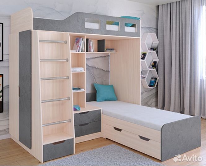 Кровать двухъярусная Астра 4 Дуб молочный/Железный