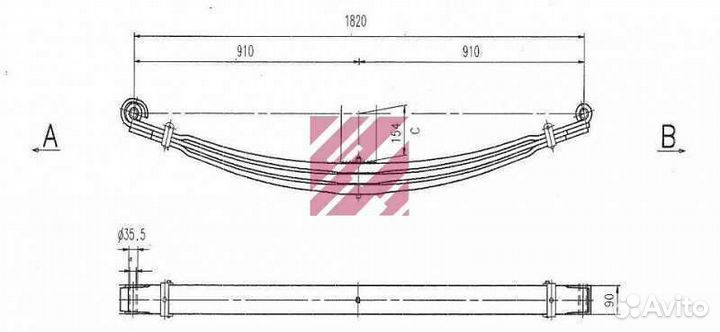 Рессора передняя Скания 3-х листовая 3/29x90x95