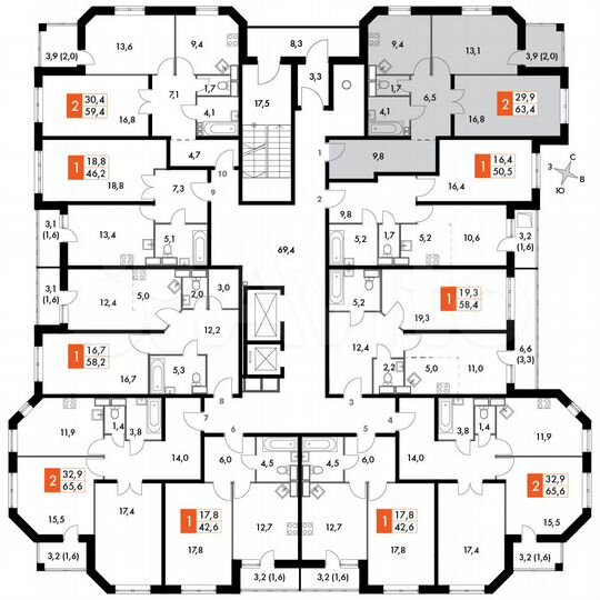 2-к. квартира, 63,1 м², 4/14 эт.