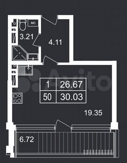 Апартаменты-студия, 30 м², 4/8 эт.