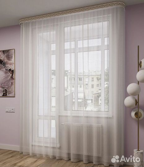 Штора Тюль Лен 270х160 белый с золотом 1шт;