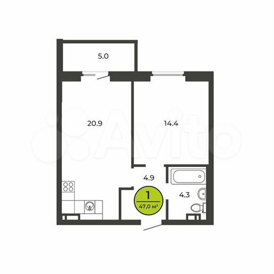 1-к. квартира, 47 м², 9/9 эт.