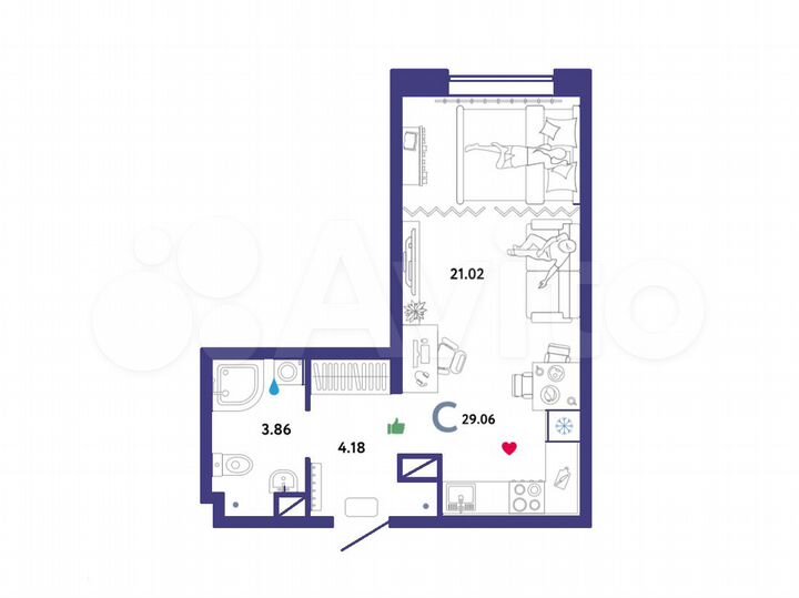 Квартира-студия, 29,1 м², 3/13 эт.