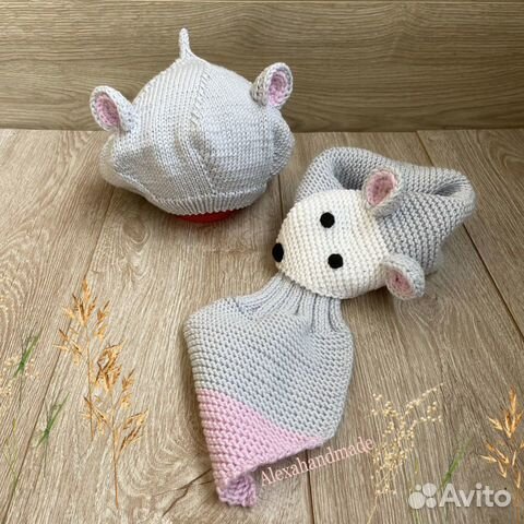 Шапочка (берет) + шарфик лиса и мышка