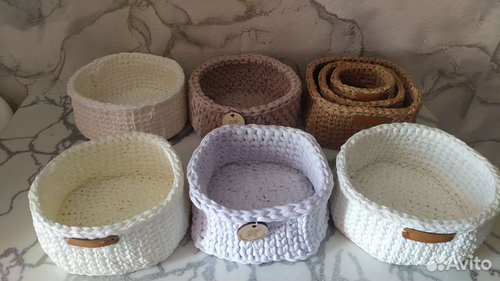 Вязаные корзины ручной работы