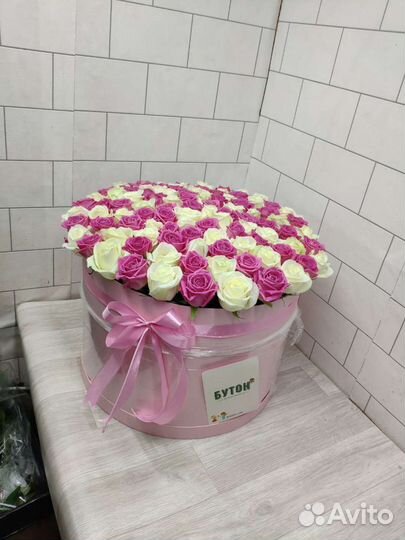 Корзина 101 штук роза