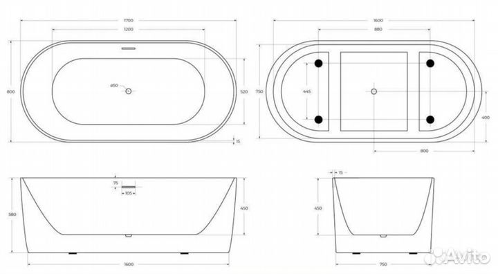 Акриловая ванна BelBagno BB411 170x80