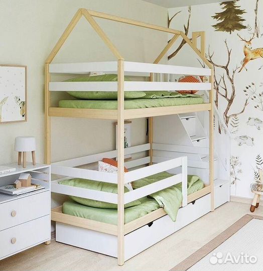 Двухъярусная кровать домик комбинированная 200х80