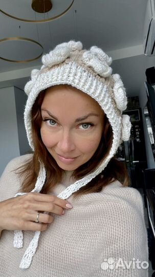 Вязаная шапка с розочками цветами y2k prada