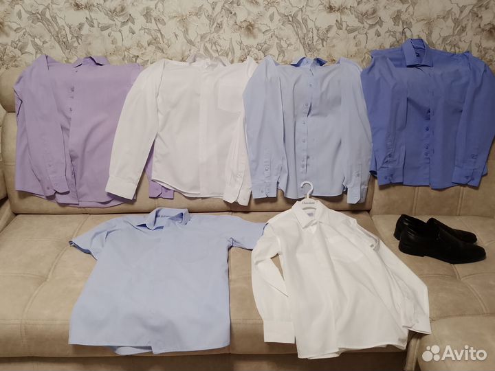 Комплект: рубашки школьные (6 штук) +туфли+костюм