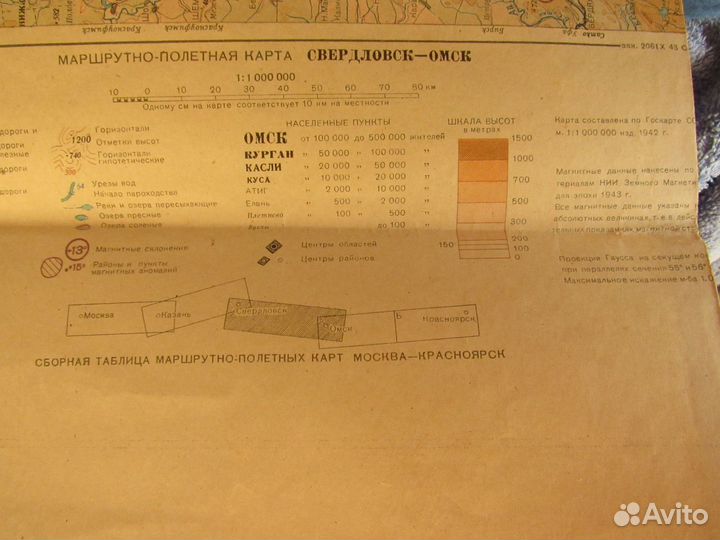 Маршрутно-полетная карта Свердловск-Омск, 1943 г