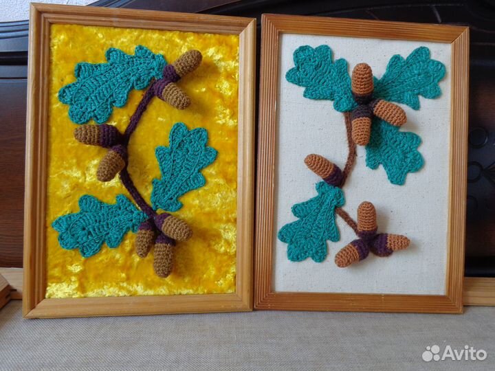 Картины и панно с объемными вязаными элементами