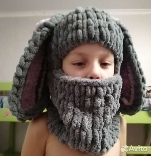Детская плюшевая балаклава заяц