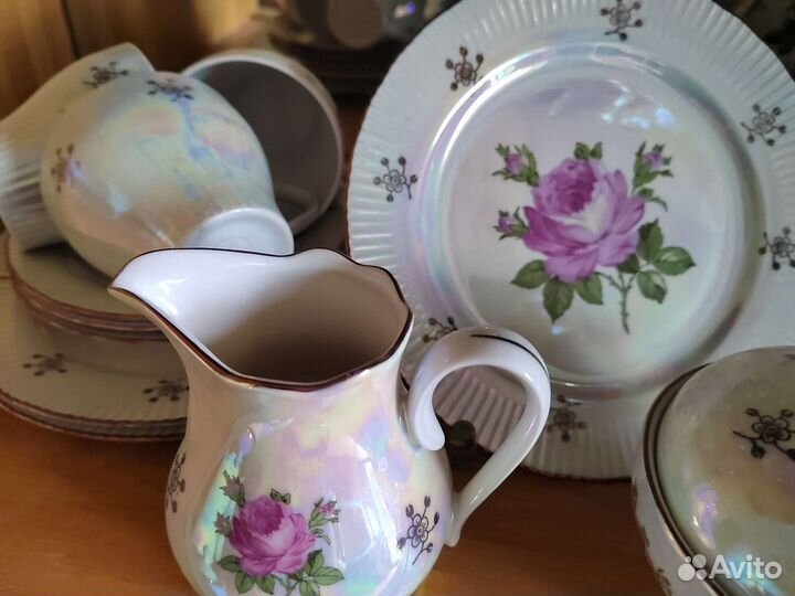 Сервиз кофейный роза ГДР перламутр