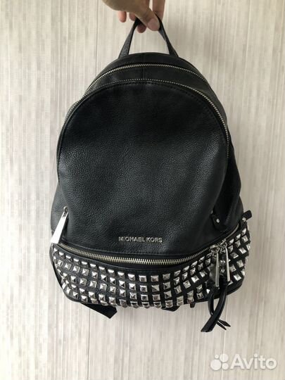 Рюкзак кожаный MK черный с клепками