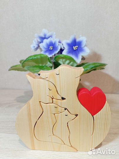 Деревянные фигурки и статуэтки, пазл, лисички