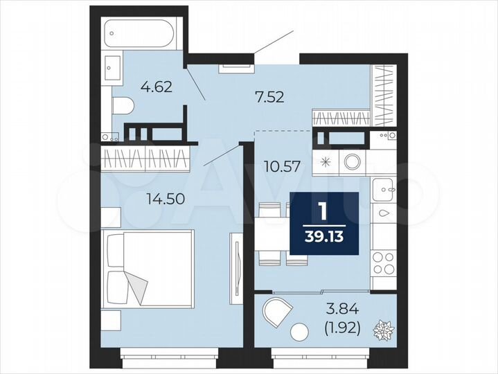 1-к. квартира, 39,1 м², 18/22 эт.