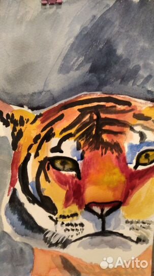 Картина акварель а3 тигр