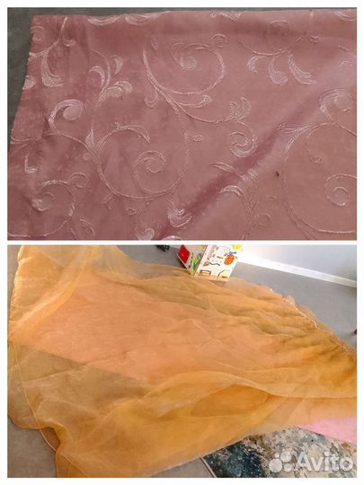 Комплект шторы и тюль бу персик розовый лиловый