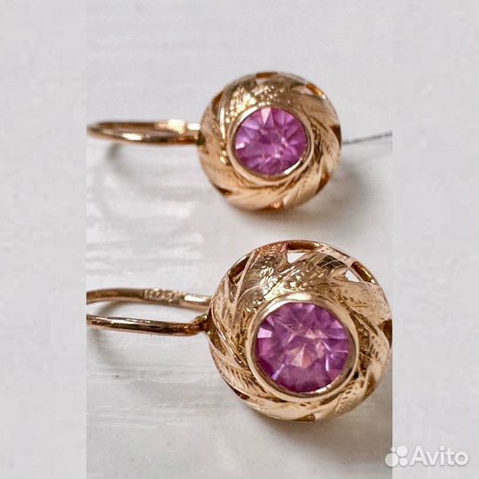 Советские золотые серьги 583 СССР с аметистом