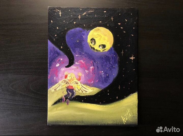 Картина «Ангел Ночи» маслом. Миниатюра на картоне