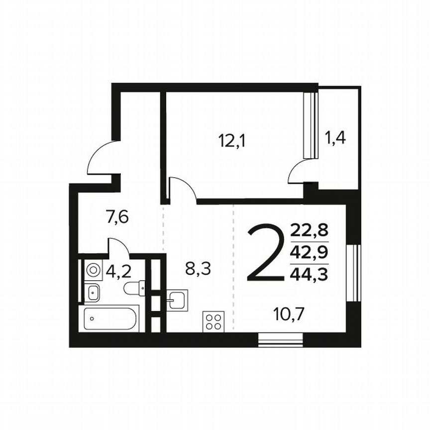 2-к. квартира, 44,3 м², 10/11 эт.
