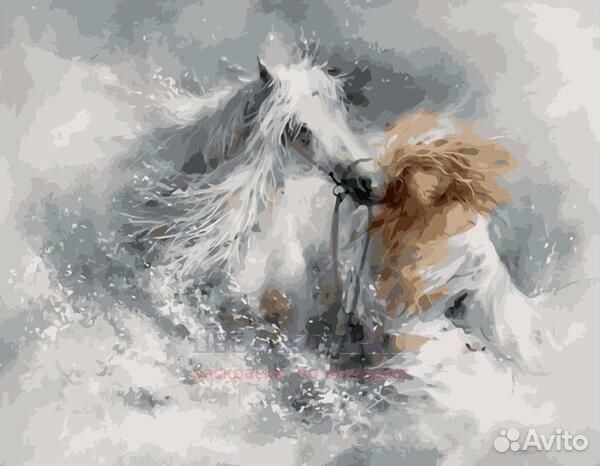 Картина по номерам 40x50 Девушка и лошадь в брызга