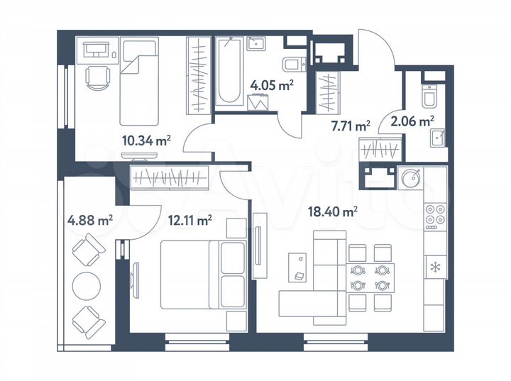 3-к. квартира, 57,1 м², 16/25 эт.